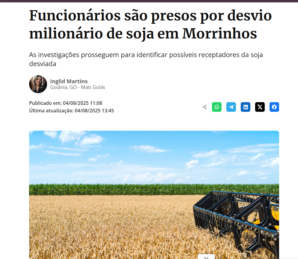 Funcionários presos por desvio milionário de soja em Morrinhos