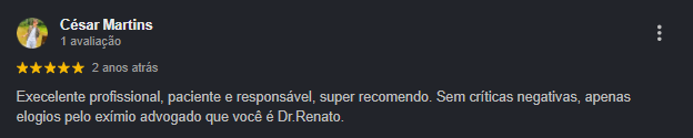Avaliação 5 estrelas — César Martins. "Excelente profissional, paciente e responsável."